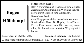 Traueranzeige von Eugen Hölldampf von Gmünder Tagespost