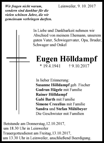 Traueranzeige von Eugen Hölldampf von Gmünder Tagespost