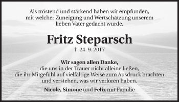 Traueranzeige von Fritz Steparsch von Schwäbische Post