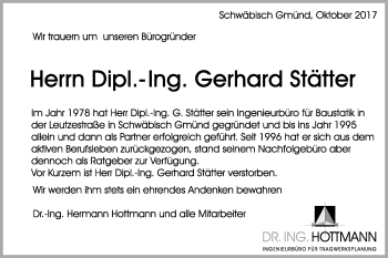 Traueranzeige von Gerhard Stätter von Gmünder Tagespost