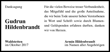 Traueranzeige von Gudrun Hildenbrandt von Gmünder Tagespost