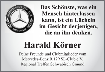 Traueranzeige von Harald Körner von Gmünder Tagespost