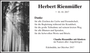 Traueranzeige von Herbert Rienmüller von Schwäbische Post