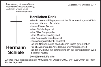 Traueranzeige von Hermann Schiele von Schwäbische Post