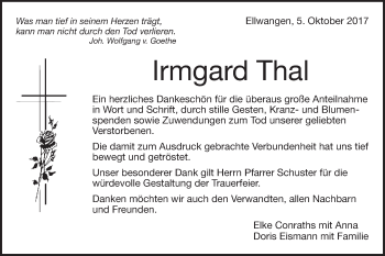 Traueranzeige von Irmgard Thal von Schwäbische Post
