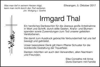 Traueranzeige von Irmgard Thal