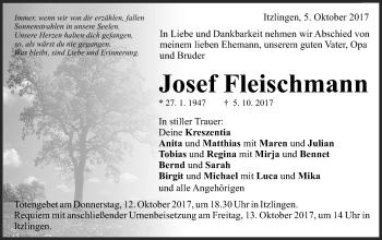 Traueranzeige von Josef Fleischmann von Schwäbische Post