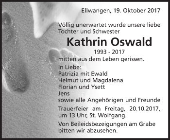 Traueranzeige von Kathrin Oswald von Schwäbische Post
