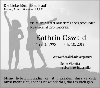 Traueranzeige von Kathrin Oswald von Schwäbische Post