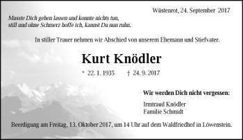 Traueranzeige von Kurt Knödler von Schwäbische Post