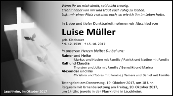 Traueranzeige von Luise Müller von Schwäbische Post