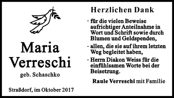 Traueranzeige von Maria Verreschi von Gmünder Tagespost