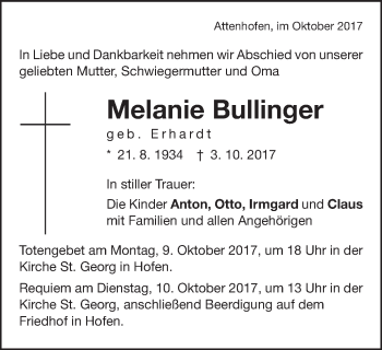 Traueranzeige von Melanie Bullinger von Schwäbische Post