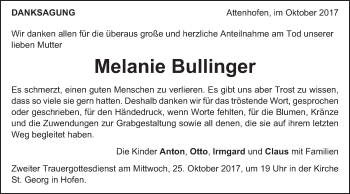 Traueranzeige von Melanie Bullinger von Schwäbische Post