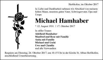 Traueranzeige von Michael Hamhaber von Gmünder Tagespost