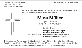 Traueranzeige von Mina Müller von Schwäbische Post