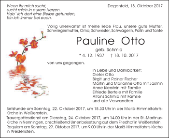 Traueranzeige von Pauline Otto von Gmünder Tagespost