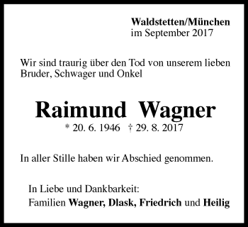 Traueranzeige von Raimund Wagner