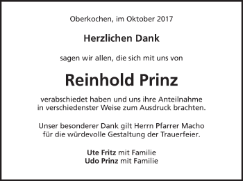 Traueranzeige von Reinhold Prinz von Amtsblatt_Oko