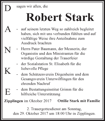 Traueranzeige von Robert Stark von Schwäbische Post