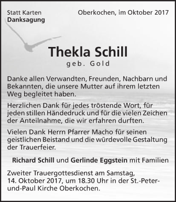 Traueranzeige von Thekla Schill von Amtsblatt_Oko