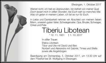 Traueranzeige von Tiberiu Libotean von Schwäbische Post