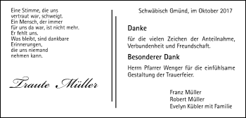 Traueranzeige von Traute Müller von Gmünder Tagespost