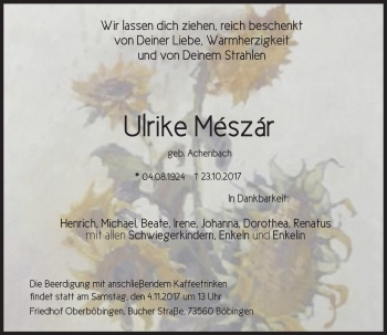 Traueranzeige von Ulrike Mészár von Gmünder Tagespost