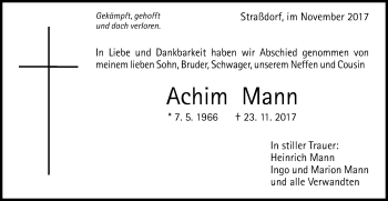 Traueranzeige von Achim Mann von Gmünder Tagespost
