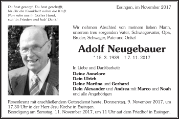 Traueranzeige von Adolf Neugebauer von Schwäbische Post