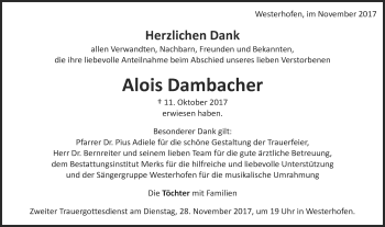 Traueranzeige von Alois Dambacher von Schwäbische Post