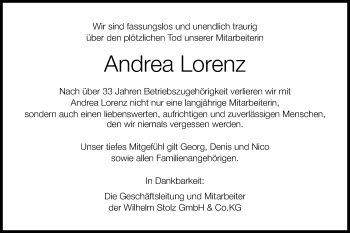 Traueranzeige von Andrea Lorenz von Schwäbische Post