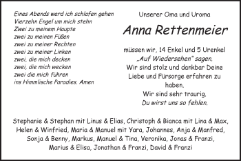 Traueranzeige von Anna Rettenmeier von Schwäbische Post