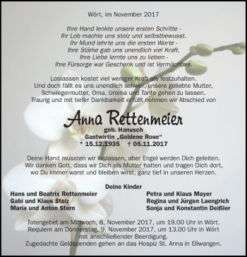 Traueranzeige von Anna Rettenmeier von Schwäbische Post