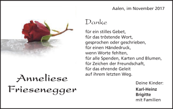 Traueranzeige von Anneliese Friesenegger von Schwäbische Post