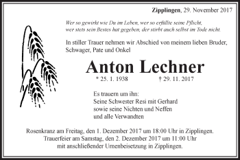 Traueranzeige von Anton Lechner von Schwäbische Post