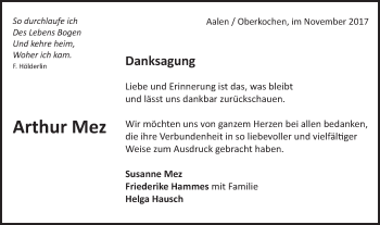 Traueranzeige von Arthur Mez von Schwäbische Post