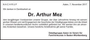 Traueranzeige von Arthur Mez von Schwäbische Post