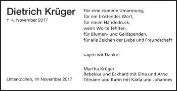 Traueranzeige von Dietrich Krüger von Schwäbische Post