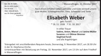 Traueranzeige von Elisabeth Weber von Schwäbische Post