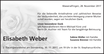 Traueranzeige von Elisabeth Weber von Schwäbische Post