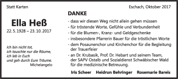 Traueranzeige von Ella Hess von Gmünder Tagespost