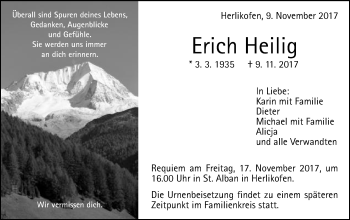 Traueranzeige von Erich Heilig von Gmünder Tagespost