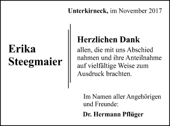 Traueranzeige von Erika Steegmaier von Gmünder Tagespost