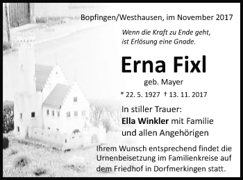 Traueranzeige von Erna Fixl von Schwäbische Post