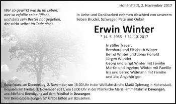 Traueranzeige von Erwin Winter von Schwäbische Post