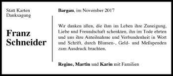 Traueranzeige von Franz Schneider von Gmünder Tagespost
