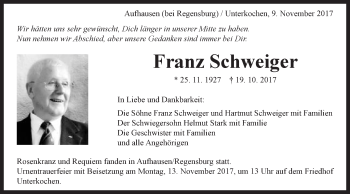 Traueranzeige von Franz Schweiger von Schwäbische Post