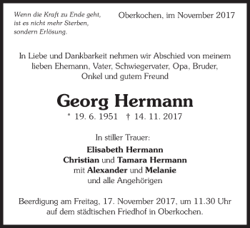 Traueranzeige von Georg Hermann von Schwäbische Post