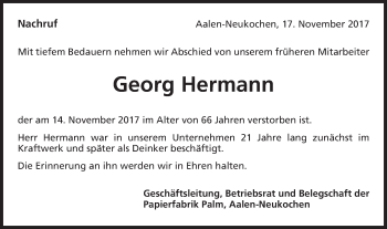 Traueranzeige von Georg Hermann von Schwäbische Post